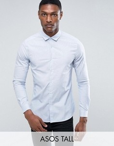 Синяя рубашка узкого кроя в тонкую полоску ASOS TALL - Синий