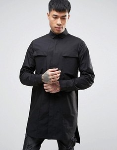 Черная супердлинная рубашка классического кроя ASOS - Черный