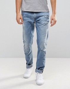 Светлые потертые джинсы скинни Diesel Tepphar 0857F - Синий