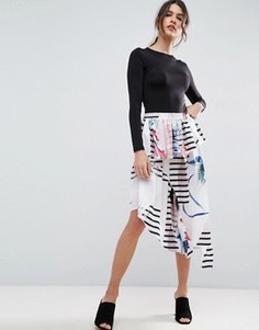 Деконструированная атласная юбка миди с принтом ASOS - Мульти