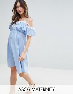 Платье из шамбре с отделкой кроше ASOS Maternity - Синий
