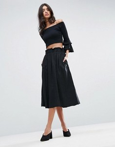 Юбка для выпускного из ткани с добавлением льна ASOS - Черный