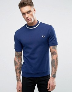Темно-синяя футболка из пике с белой окантовкой Fred Perry REISSUES - Темно-синий