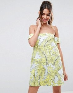 Короткое платье-трапеция с тропическим принтом ASOS - Желтый