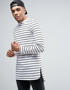 Супердлинный лонгслив в полоску с закругленным низом ASOS - Белый