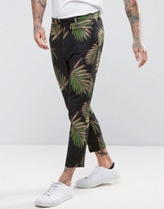 Темно-синие суженные книзу брюки с листьями ASOS - Серый