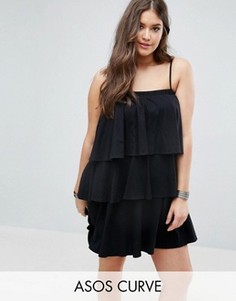 Многоярусный сарафан на бретелях ASOS CURVE - Черный