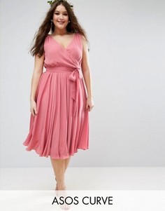 Платье миди с бантом ASOS CURVE WEDDING - Розовый