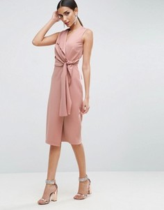 Платье-футляр миди с запахом и завязкой ASOS - Розовый