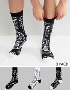 Набор из 3 пар монохромных носков с принтом пейсли ASOS - Мульти