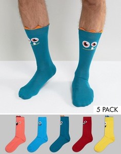 5 пар носков со смешными лицами ASOS - Мульти