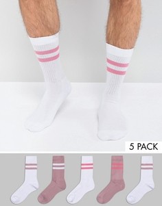 Набор из 5 пар носков в спортивном стиле (розовые/белые) ASOS - Мульти
