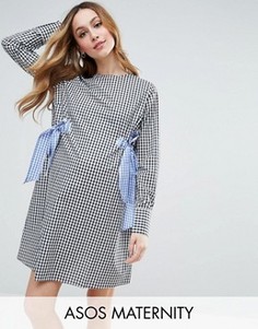 Цельнокройное платье в клетку с бантами ASOS Maternity - Мульти