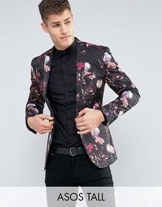 Супероблегающий блейзер с цветочным принтом ASOS TALL - Черный