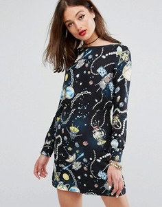 Полушерстяное платье с принтом Love Moschino - Черный