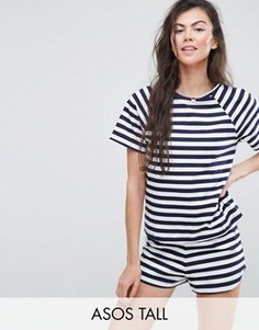 Пижамный комплект с футболкой и шортами в бретонскую полоску ASOS TALL - Синий