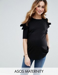 Топ с рюшами и вырезами на плечах ASOS Maternity - Черный