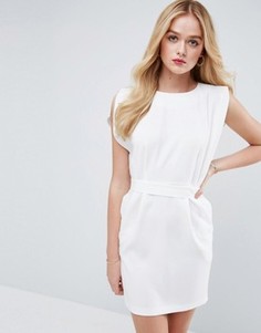 Платье мини с поясом, разрезами на коротких рукавах и юбкой-карандаш ASOS - Белый