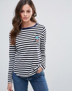 Топ в полоску с вышивкой птицы Brave Soul - Темно-синий