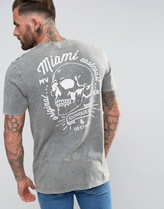 Длинная футболка с черепом и эффектом кислотной стирки ASOS - Черный