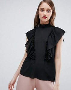 Прозрачная блузка без рукавов из жатой ткани с оборками ASOS - Черный