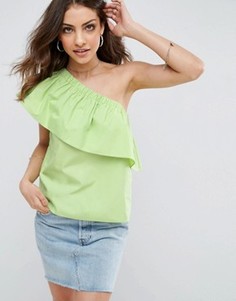 Хлопковый топ на одно плечо ASOS - Зеленый