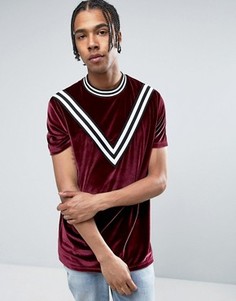 Длинная велюровая футболка с черно-белым кантом ASOS - Красный
