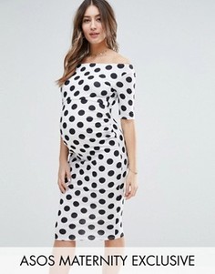 Платье в горошек с рукавами до локтя ASOS Maternity - Белый