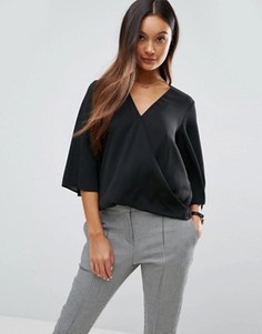 Топ с драпированным запахом и расклешенными рукавами ASOS - Черный