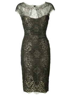 кружевное платье с эффектом металлик Monique Lhuillier