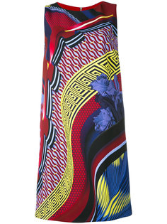 платье шифт с комбинированным принтом Versace