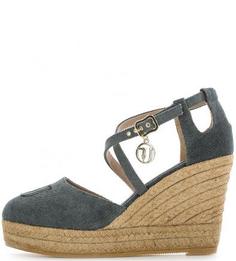 Серые текстильные босоножки на танкетке Trussardi Jeans