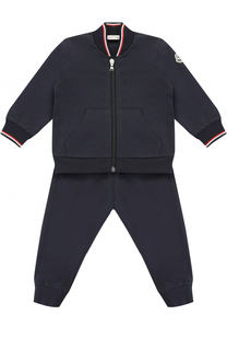 Спортивный костюм из эластичного хлопка с контрастной отделкой Moncler Enfant