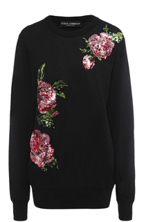 Удлиненный пуловер с цветочной вышивкой пайетками Dolce &amp; Gabbana