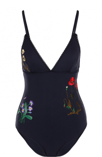 Слитный купальник с контрастной цветочной вышивкой Stella McCartney