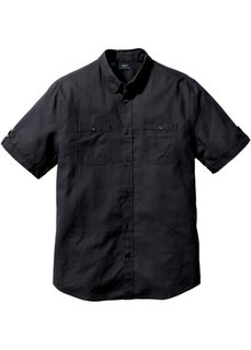 Рубашка Regular Fit из льна и хлопка (черный) Bonprix