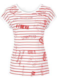 Футболка (белый/красный с рисунком) Bonprix