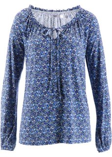 Блуза с длинными рукавами (генцианово-синий с рисунком) Bonprix