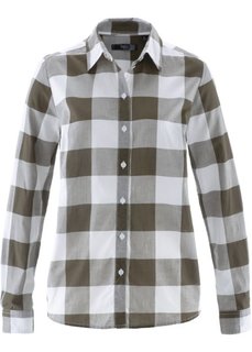 Хлопковая блузка (темно-оливковый/белый в клетку) Bonprix