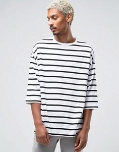 Oversize-футболка в полоску с рукавами 3/4 ASOS - Белый