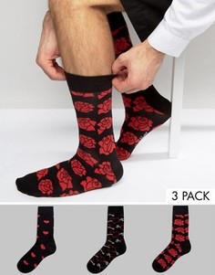 Подарочный набор из 3 пар носков с сердечками Happy Socks - Черный