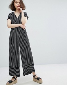 Комбинезон в полоску с широкими штанинами Monki - Черный