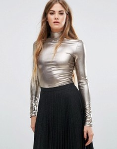 Топ с эффектом металлик и высокой горловиной Fashion Union - Золотой
