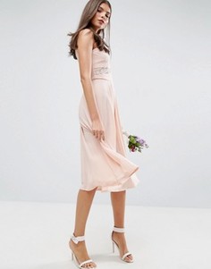 Платье миди с кружевным лифом ASOS WEDDING - Розовый