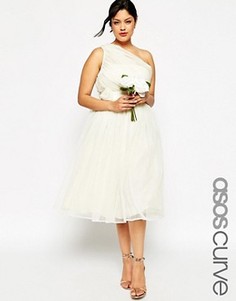 Сетчатое платье миди на одно плечо ASOS CURVE WEDDING - Кремовый