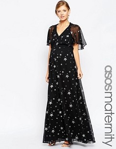 Платье макси для беременных со звездами и рукавом‑бабочкой ASOS Maternity - Черный