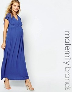 Тканое платье макси для беременных с рукавами рюшами Mamalicious - Синий Mama.Licious