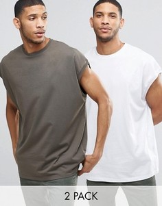 2 oversize-футболки без рукавов (белая/хаки) ASOS - СКИДКА 18 - Мульти