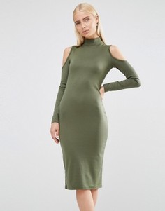 Облегающее платье с вырезами на плечах и молнией Club L - Зеленый