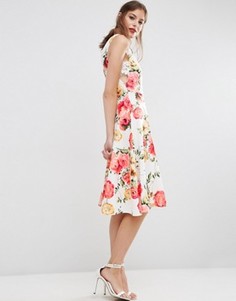 Приталенное платье миди с цветочным принтом ASOS - Мульти